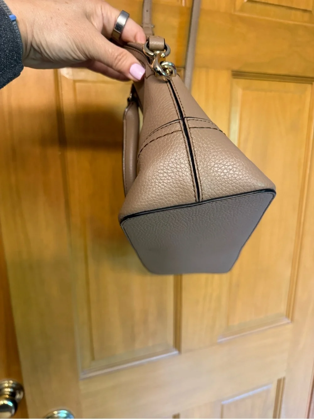kate spade McCall Street Carli taupe pebbled leather dome tassel satchel